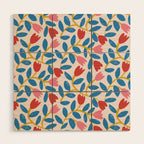 Simple Floral - Blue, Pink and Red Wood Wall Art Gallery Image 1