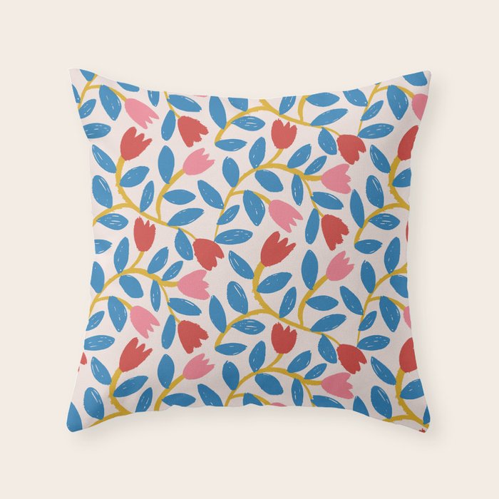 Simple Floral - Blue, Pink and Red Throw Pillow Gallery Image 6