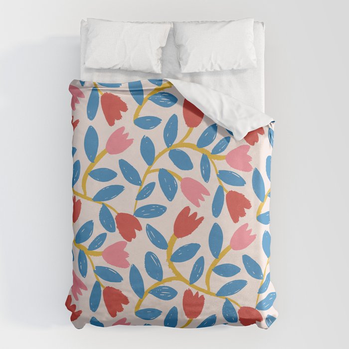 Simple Floral - Blue, Pink and Red Duvet Cover Gallery Image 6