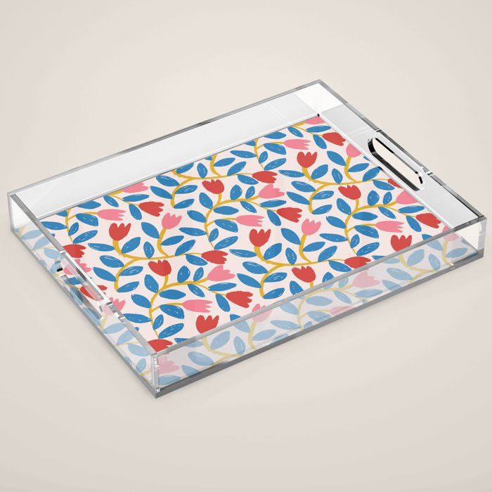 Simple Floral - Blue, Pink and Red Acrylic Tray Gallery Image 1