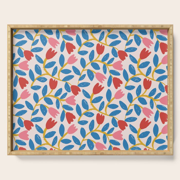 Simple Floral - Blue, Pink and Red Serving Tray Gallery Image 1
