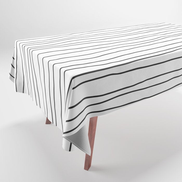 Hand Drawn Lines Vertical White Dark Gray Tablecloth Gallery Image 1