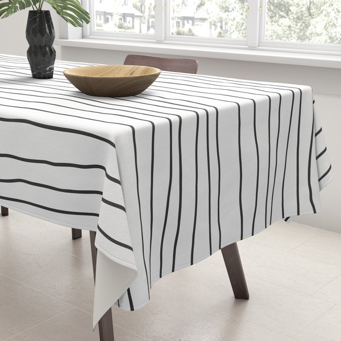 Hand Drawn Lines Vertical White Dark Gray Tablecloth Gallery Image 3