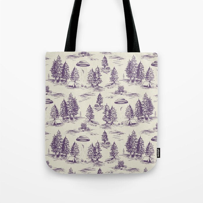 Purple Alien Abduction Toile De Jouy Pattern Tote Bag Gallery Image 1