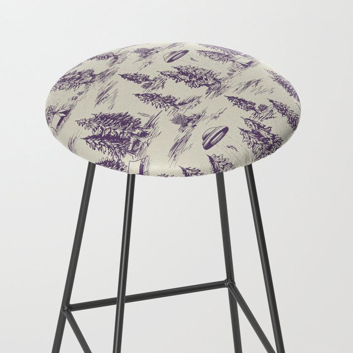 Purple Alien Abduction Toile De Jouy Pattern Stool Gallery Image 2