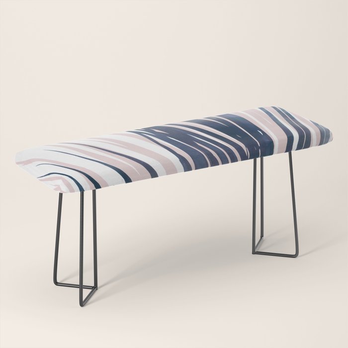 Contemporary Palm Leaf in Navy Blue and Blush Pink Bench Gallery Image 1