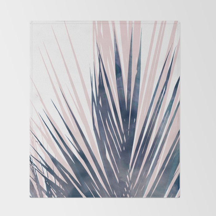 Contemporary Palm Leaf in Navy Blue and Blush Pink Throw Blanket Gallery Image 2