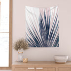 Contemporary Palm Leaf in Navy Blue and Blush Pink Wall Tapestry Gallery Image 2