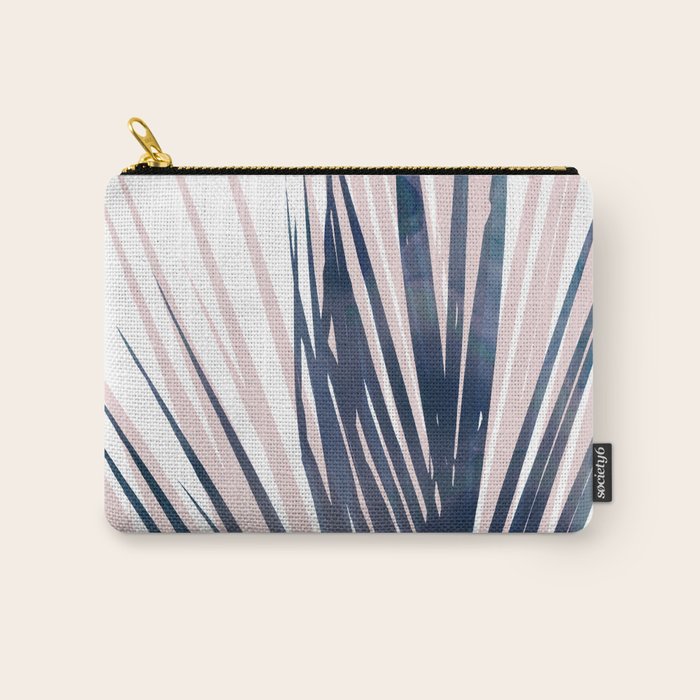 Contemporary Palm Leaf in Navy Blue and Blush Pink Carry All Pouch Gallery Image 1