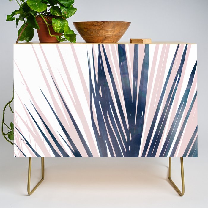 Contemporary Palm Leaf in Navy Blue and Blush Pink Credenza Gallery Image 1