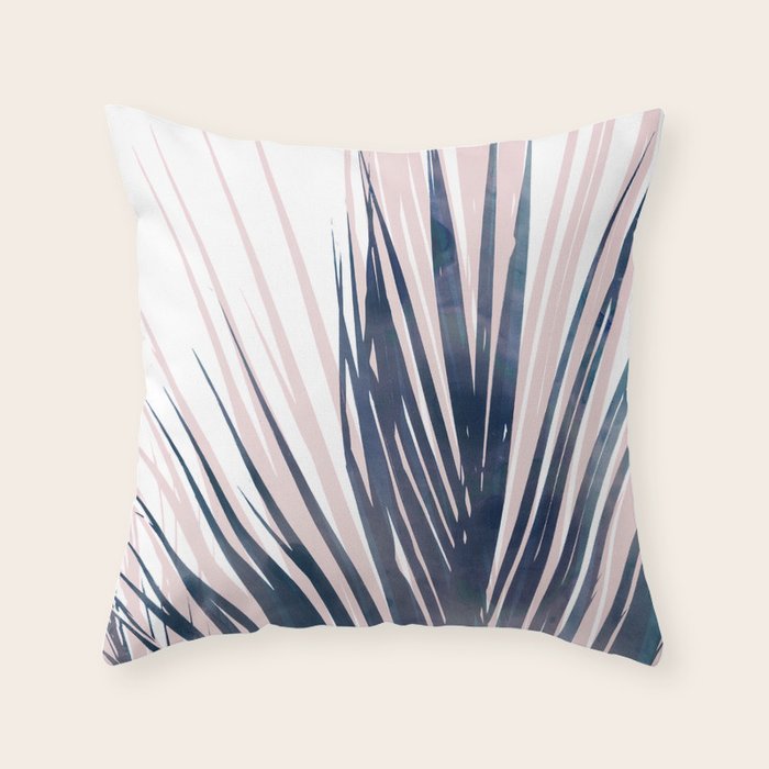 Contemporary Palm Leaf in Navy Blue and Blush Pink Throw Pillow Gallery Image 6