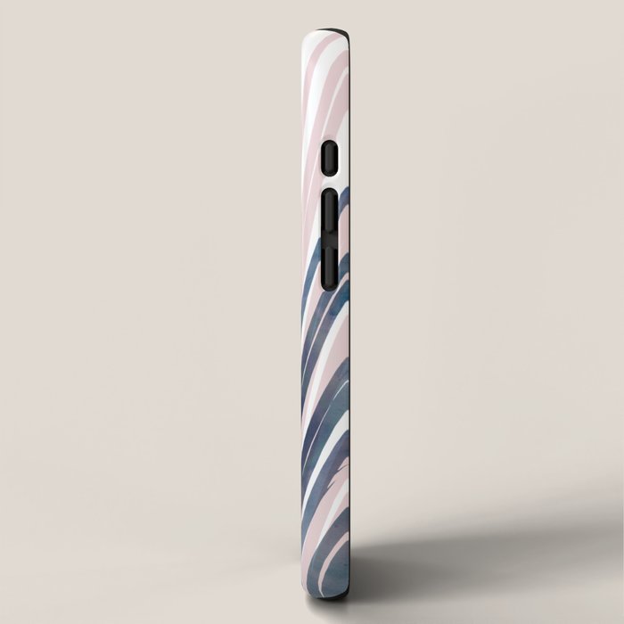Contemporary Palm Leaf in Navy Blue and Blush Pink iPhone Case Gallery Image 2