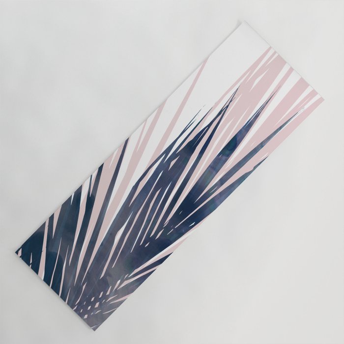 Contemporary Palm Leaf in Navy Blue and Blush Pink Yoga Mat Gallery Image 1