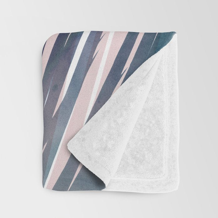 Contemporary Palm Leaf in Navy Blue and Blush Pink Throw Blanket Gallery Image 3