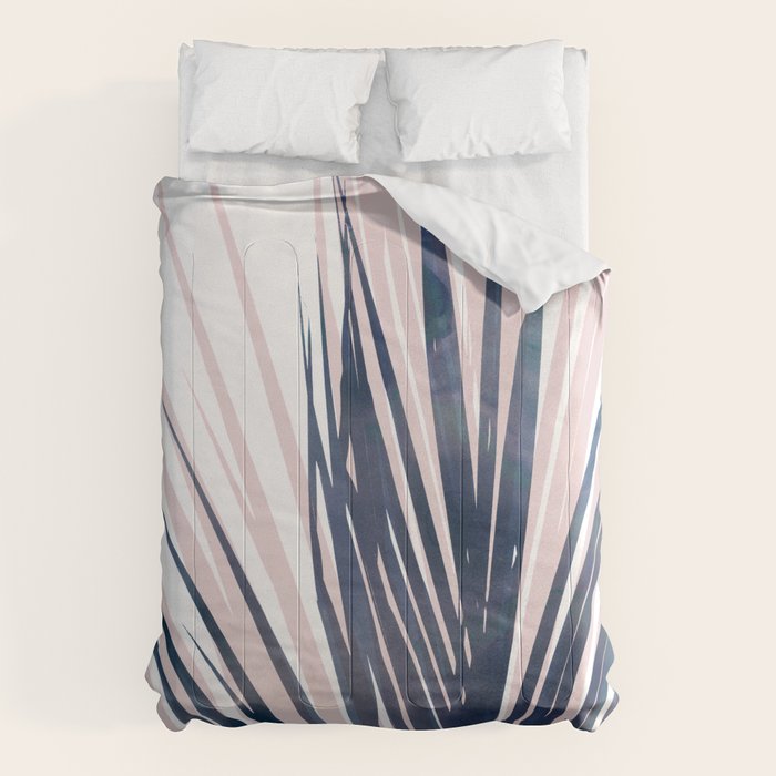 Contemporary Palm Leaf in Navy Blue and Blush Pink Comforter Gallery Image 6