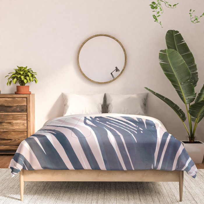 Contemporary Palm Leaf in Navy Blue and Blush Pink Comforter Gallery Image 3