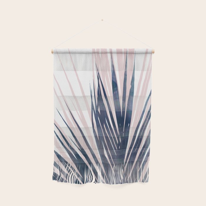 Contemporary Palm Leaf in Navy Blue and Blush Pink Wall Hanging Gallery Image 1