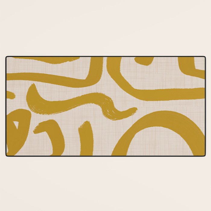 Retro Mustard Scribbles - Abstract Mid Century Brush Desk Mat Gallery Image 3