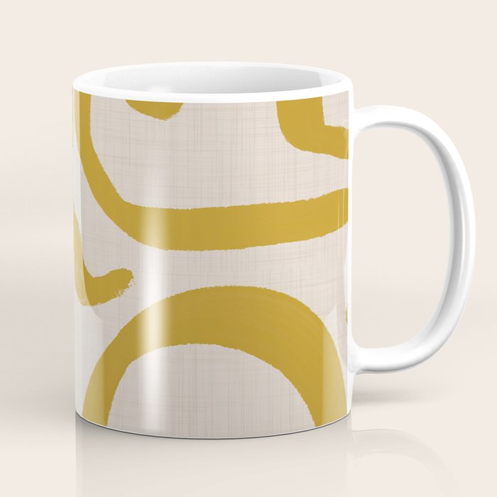 Retro Mustard Scribbles - Abstract Mid Century Brush Coffee Mug Gallery Image 1