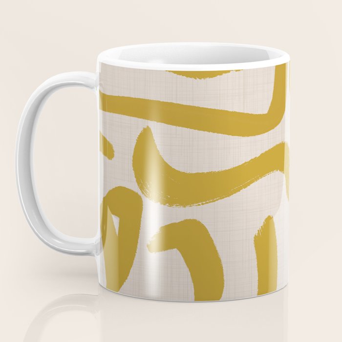 Retro Mustard Scribbles - Abstract Mid Century Brush Coffee Mug Gallery Image 3