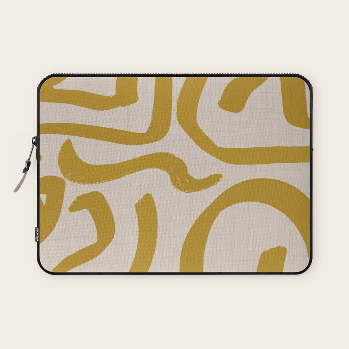 Retro Mustard Scribbles - Abstract Mid Century Brush Laptop Sleeve Gallery Image 1