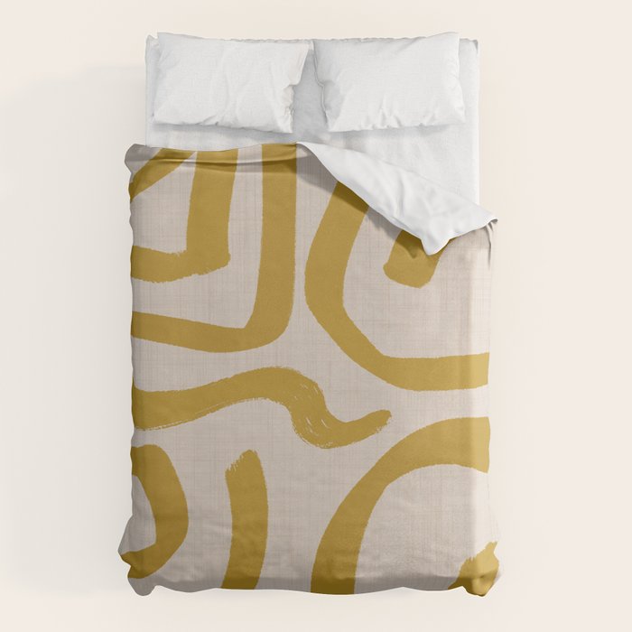 Retro Mustard Scribbles - Abstract Mid Century Brush Duvet Cover Gallery Image 1