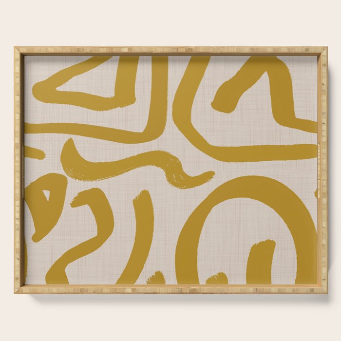 Retro Mustard Scribbles - Abstract Mid Century Brush Serving Tray Gallery Image 1