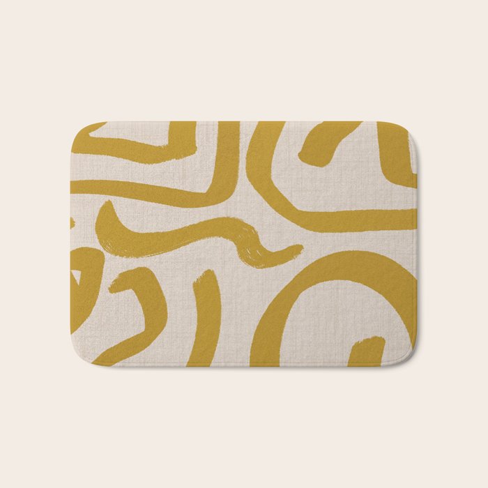 Retro Mustard Scribbles - Abstract Mid Century Brush Bath Mat Gallery Image 1
