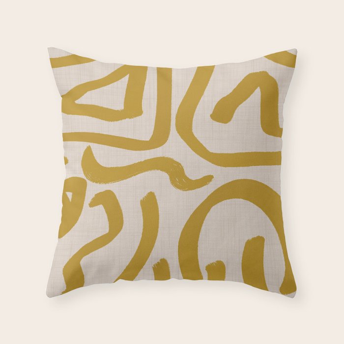 Retro Mustard Scribbles - Abstract Mid Century Brush Throw Pillow Gallery Image 6