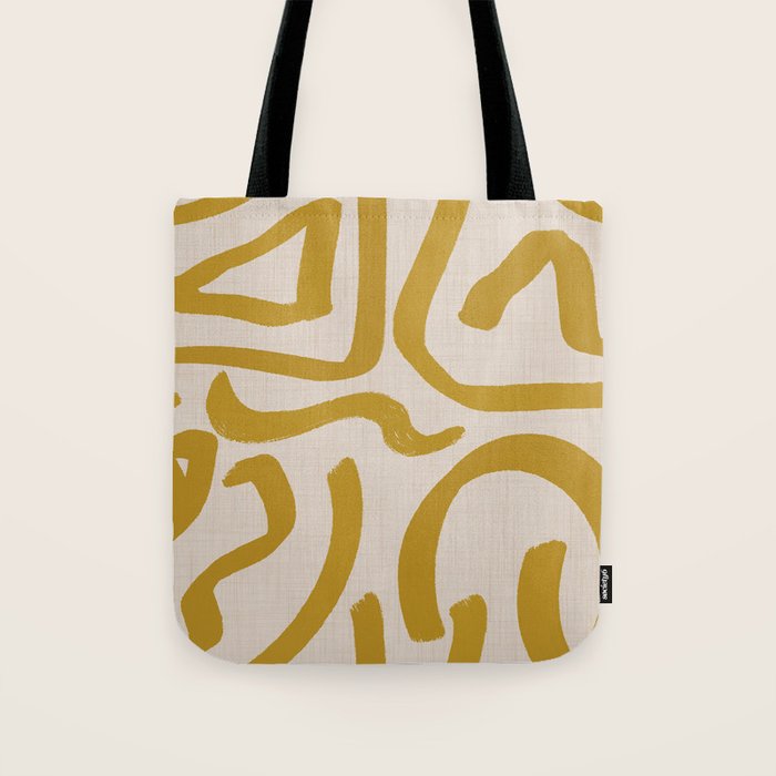 Retro Mustard Scribbles - Abstract Mid Century Brush Tote Bag Gallery Image 1