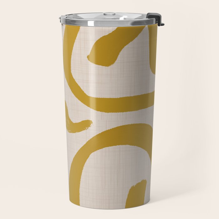 Retro Mustard Scribbles - Abstract Mid Century Brush Travel Mug Gallery Image 2