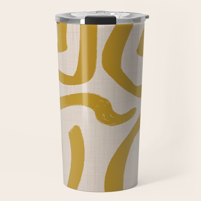 Retro Mustard Scribbles - Abstract Mid Century Brush Travel Mug Gallery Image 1