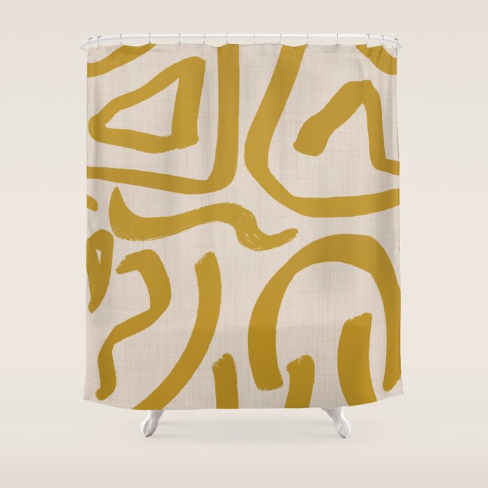 Retro Mustard Scribbles - Abstract Mid Century Brush Shower Curtain Gallery Image 1