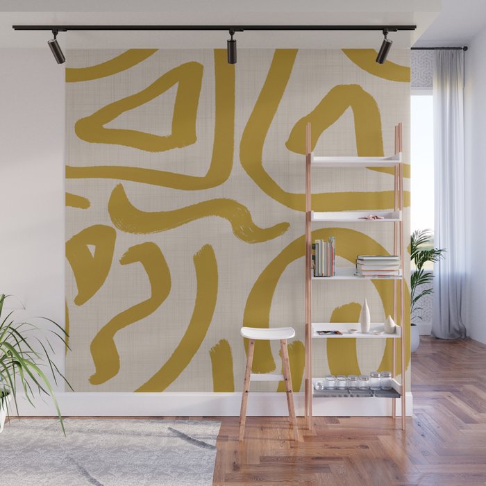 Retro Mustard Scribbles - Abstract Mid Century Brush Wall Mural Gallery Image 1