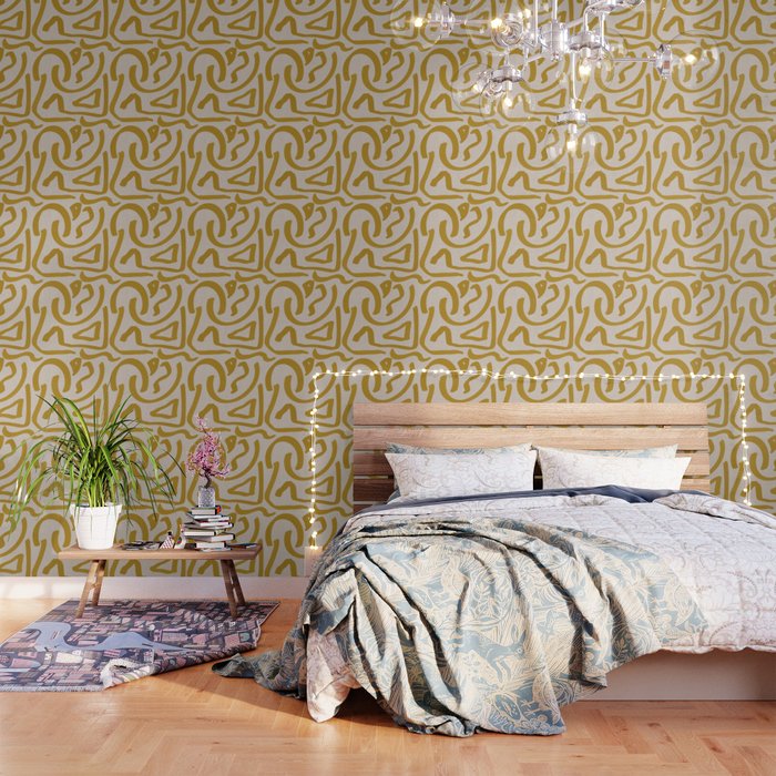 Retro Mustard Scribbles - Abstract Mid Century Brush Wallpaper Gallery Image 3