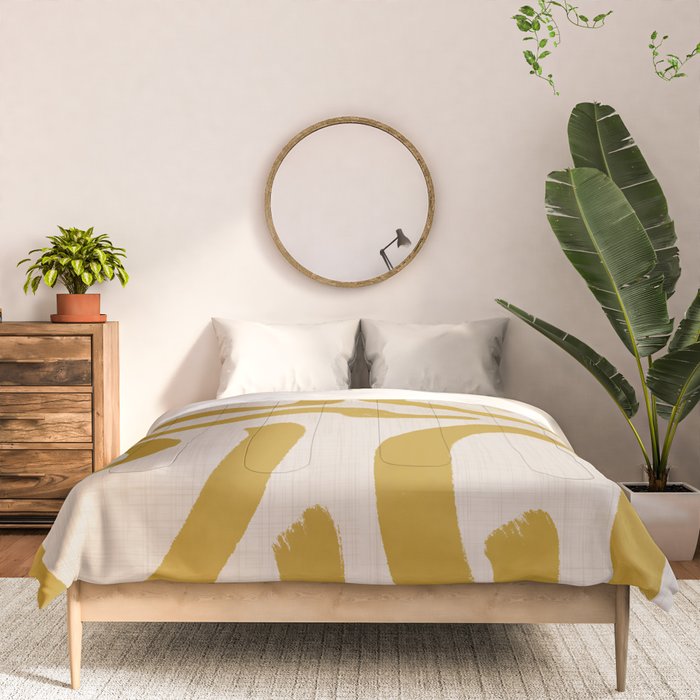 Retro Mustard Scribbles - Abstract Mid Century Brush Comforter Gallery Image 3