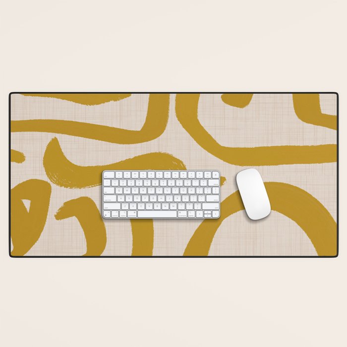 Retro Mustard Scribbles - Abstract Mid Century Brush Desk Mat Gallery Image 1