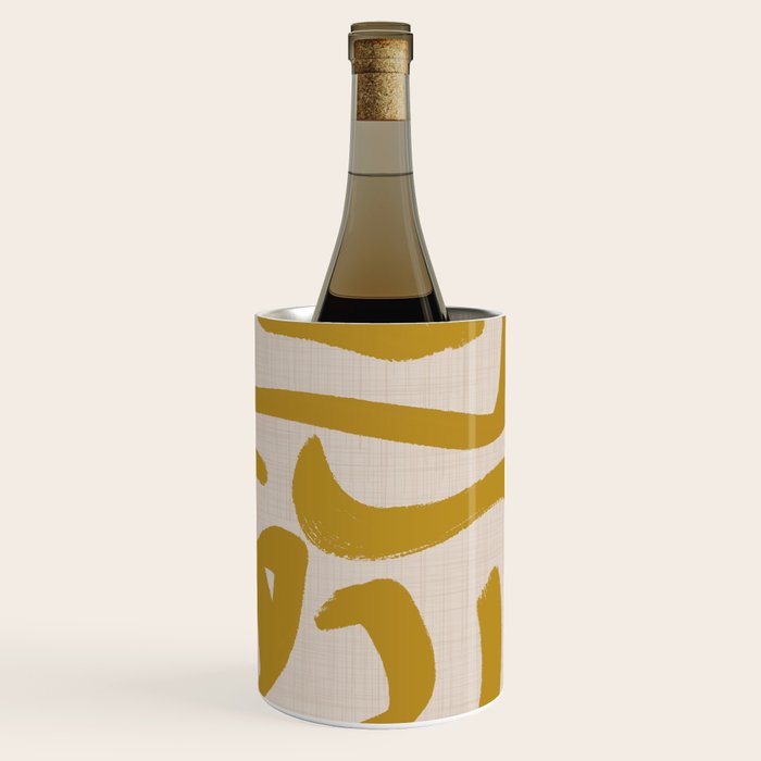 Retro Mustard Scribbles - Abstract Mid Century Brush Wine Chiller Gallery Image 2