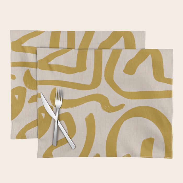 Retro Mustard Scribbles - Abstract Mid Century Brush Placemat Gallery Image 1