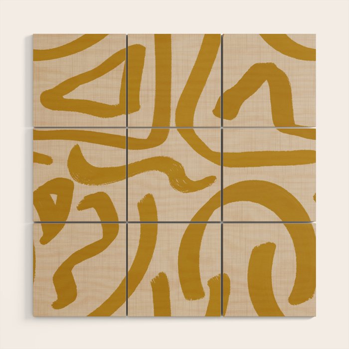 Retro Mustard Scribbles - Abstract Mid Century Brush Wood Wall Art Gallery Image 1