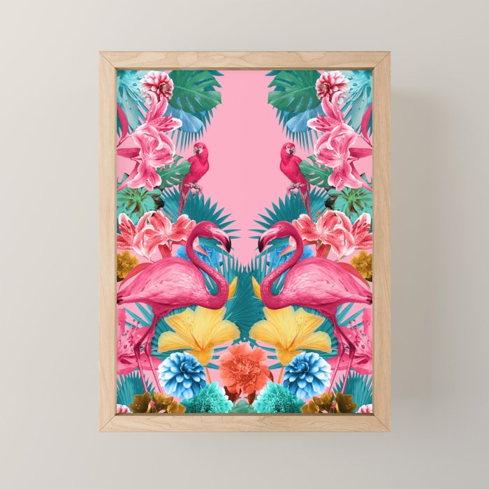 Flamingo and Tropical garden Mini Art Print Gallery Image 1