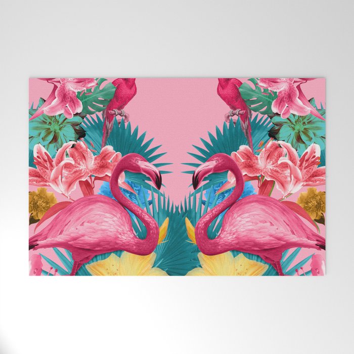 Flamingo and Tropical garden Welcome Mat Gallery Image 1