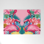Flamingo and Tropical garden Welcome Mat Gallery Image 1