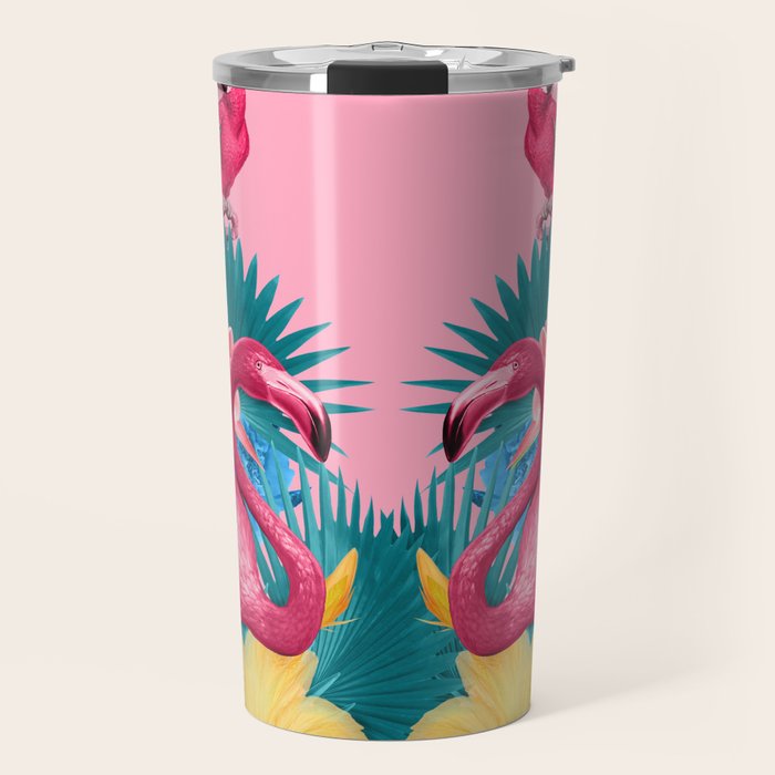 Flamingo and Tropical garden Travel Mug Gallery Image 1