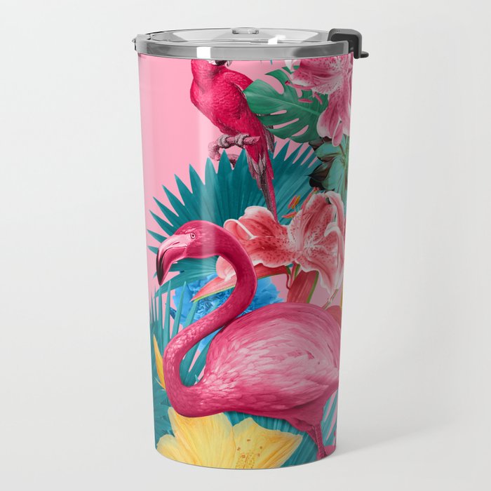 Flamingo and Tropical garden Travel Mug Gallery Image 2