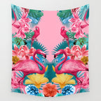 Flamingo and Tropical garden Wall Tapestry Gallery Image 4