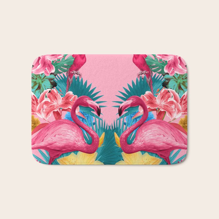 Flamingo and Tropical garden Bath Mat Gallery Image 1