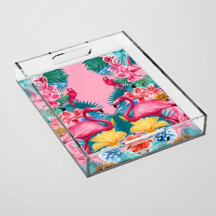 Flamingo and Tropical garden Acrylic Tray Gallery Image 1