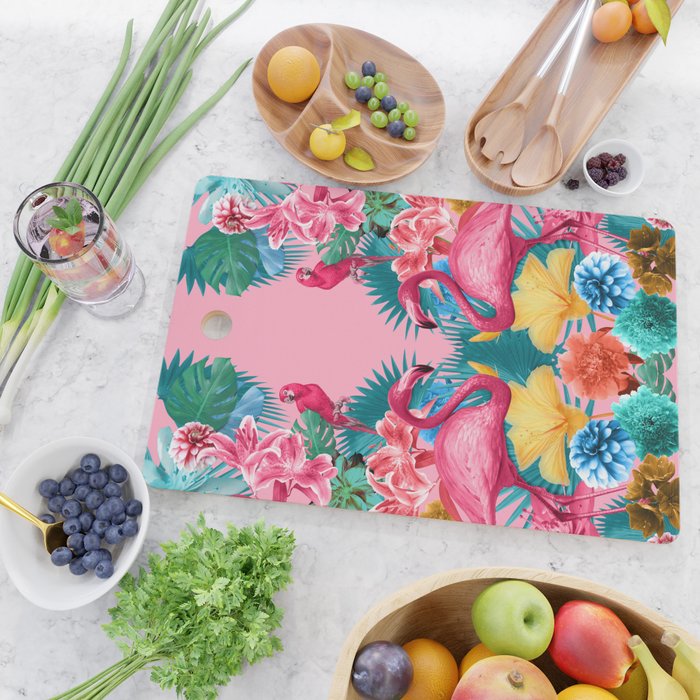 Flamingo and Tropical garden Cutting Board Gallery Image 2