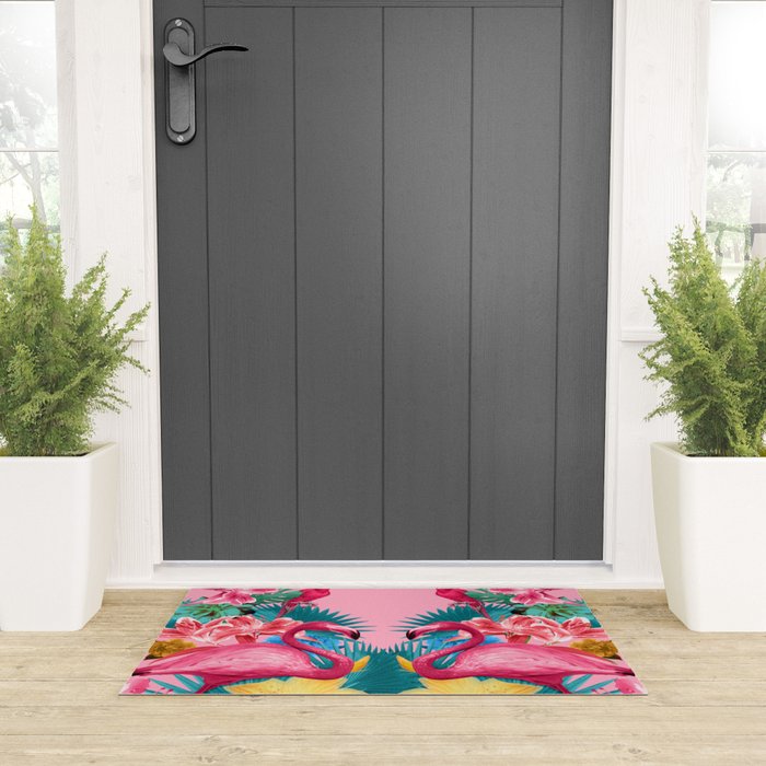 Flamingo and Tropical garden Welcome Mat Gallery Image 3